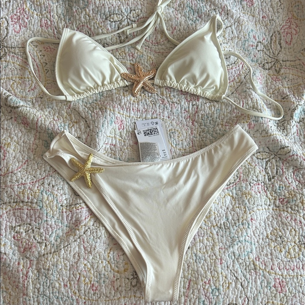 H&M  Cream Bikini Set with Gold Starfish Accents